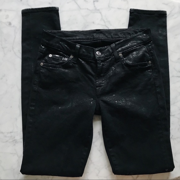 7 for All Mankind Black Snake Metallic Skinny Jean - Picture 4 of 7